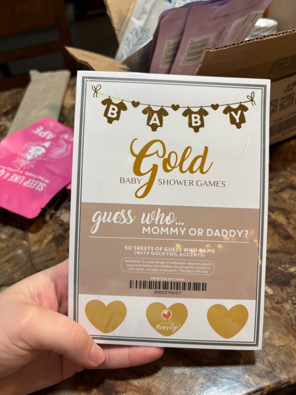 Gold Baby Shower 'Guess Who Mommy or Daddy?' Game Cards